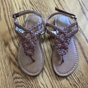 Flip flop velcro sandals brown braided girls 11